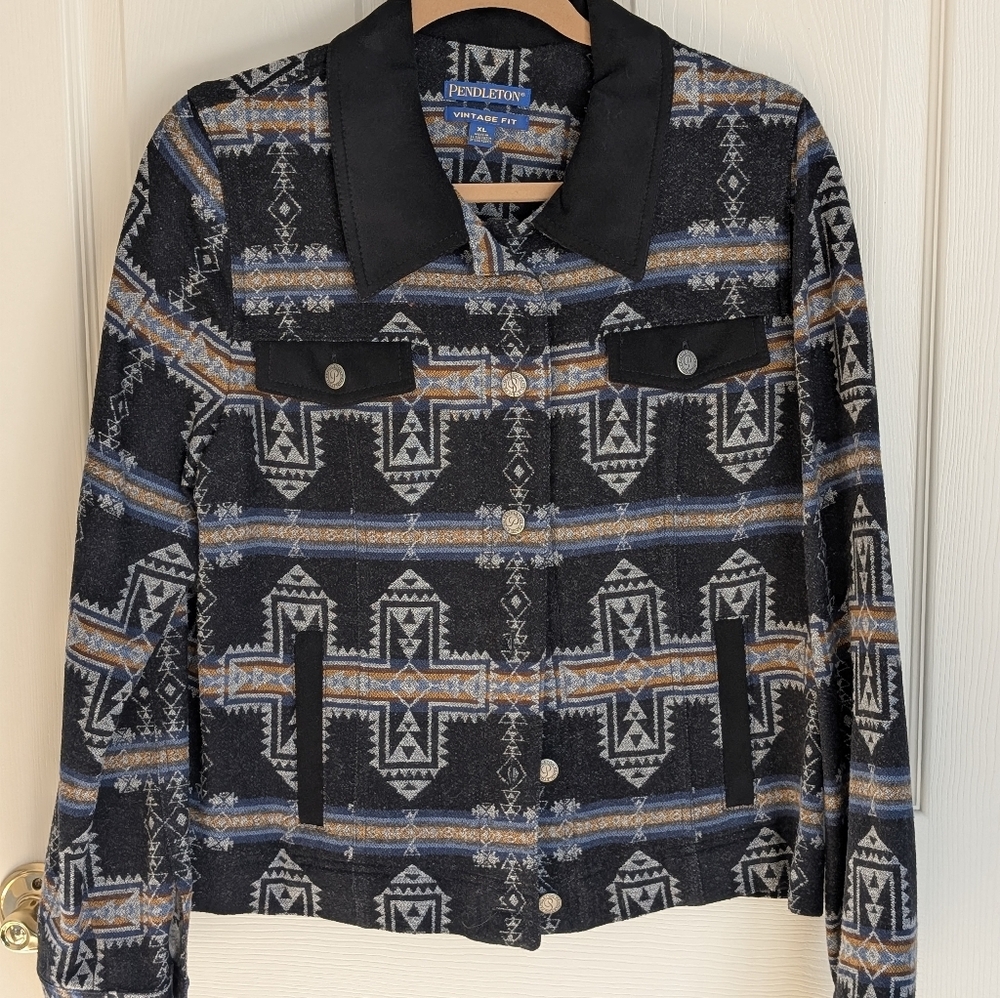 Pendleton Vintage Fit Southwestern Geometric Button Jacket Black XL Women